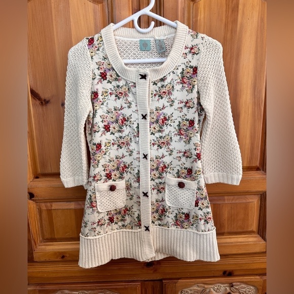 Anthropologie HWR Monogram Floral Front Knit Cardigan - Picture 1 of 13
